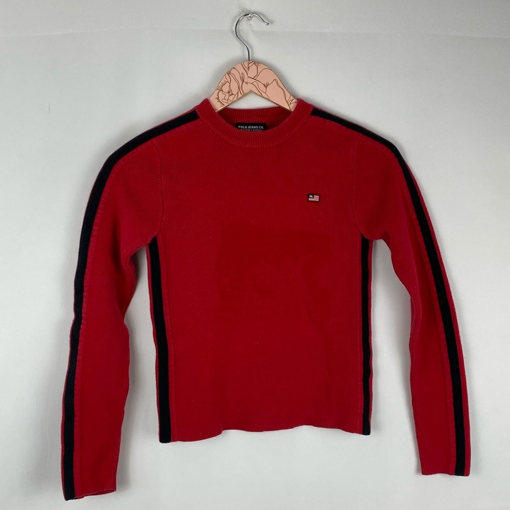 Boy’s Polo Jeans Co. Ralph Lauren Red Crew Neck Knit Sweater Size Small